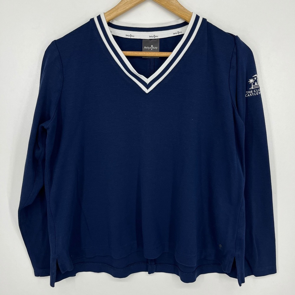 Belyn Key Womens XL Navy Blue V-Neck Long Sleeve Golf Top‎ Club at Castlewood